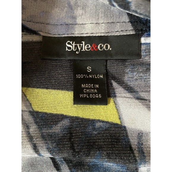Style & Co Black/Gray/Yellow Geo Print Button Up 3/4 Sleeve Tab Blouse Size‎ S - Picture 6 of 7